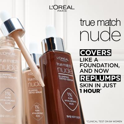 L&#039;Oréal Paris True Match Nude Plumping Tinted Serum Podkład dla kobiet 30 ml Odcień 0,5-2 Very Light
