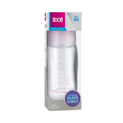 LOVI Baby Shower Glass Bottle Pink 3m+ Butelki dla niemowląt dla dzieci 250 ml