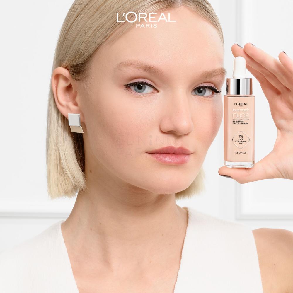 L Oréal Paris True Match Nude Plumping Tinted Serum Podkład dla kobiet 30 ml Odcień 1 2 Rosy