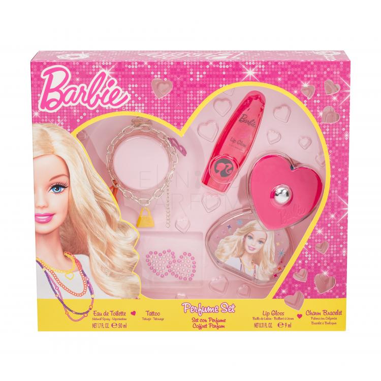 Barbie Barbie Zestaw Edt 50 ml + Tatuaż + Błyszczyk do ust 9 ml + Łańsuszek na rękę1 szt