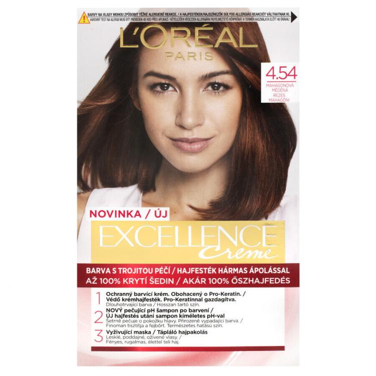 L&#039;Oréal Paris Excellence Creme Triple Protection Farba do włosów dla kobiet 48 ml Odcień 4,54 Natural Dark Copper Mahogany