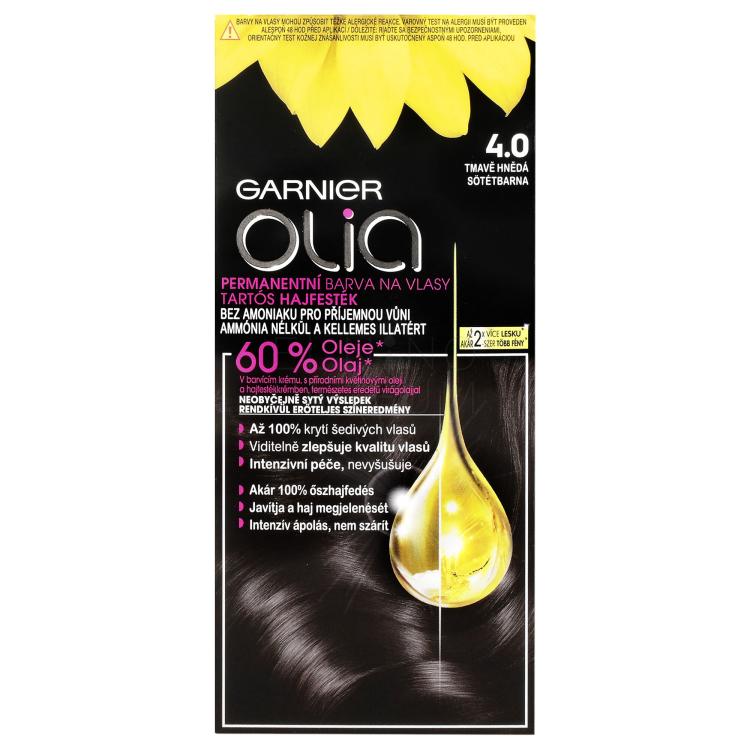 Garnier Olia Permanent Hair Color Farba do włosów dla kobiet 50 g Odcień 4,0 Dark Brown