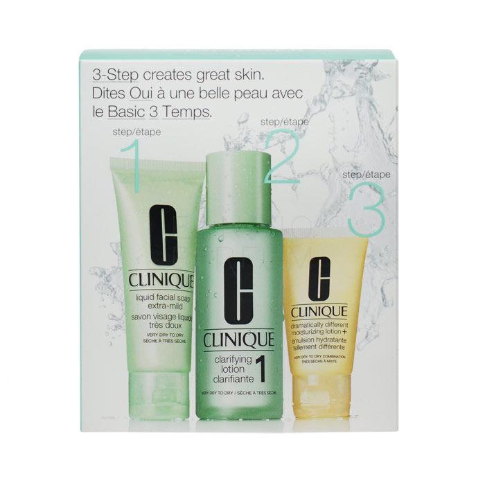 Clinique 3-Step Skin Care Zestaw 50ml Liquid Facial Soap Extra Mild + 100ml Clarifying Lotion 1 + 30ml DDML Uszkodzone pudełko