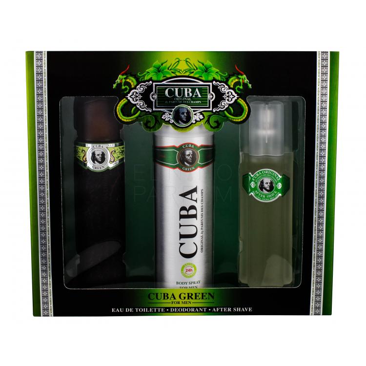 Cuba Green Zestaw Edt 100ml + 200ml Deodorant + 100ml Woda po goleniu