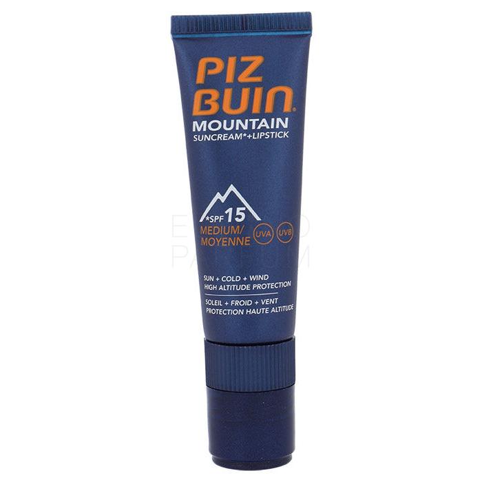 PIZ BUIN Mountain Sun Cream + Lipstick SPF15 Preparat do opalania twarzy 22,3 ml Uszkodzone pudełko