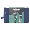 Gillette Mach3 Zestaw maszynka do golenia 1 sztuka + wymienna głowica 1 sztuka + żel do golenia Soothing With Aloe Vera Sensitive Shave Gel 200 ml + kosmetyczka