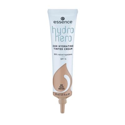 Essence Hydro Hero 24H Hydrating Tinted Cream SPF15 Podkład dla kobiet 30 ml Odcień 20 Sun Beige