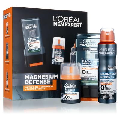 L&#039;Oréal Paris Men Expert Magnesium Defence Zestaw Krem do twarzy na dzień 50 ml + dezodorant 150 ml + żel pod prysznic 300 ml