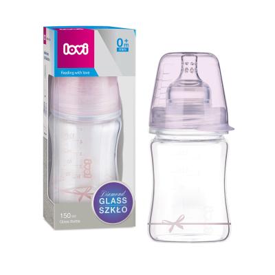 LOVI Baby Shower Glass Bottle Pink 0m+ Butelki dla niemowląt dla dzieci 150 ml