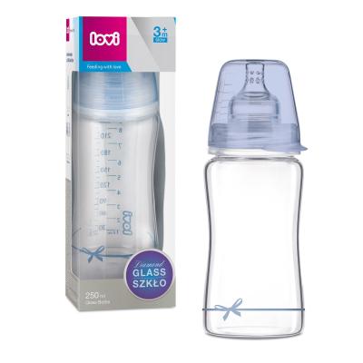 LOVI Baby Shower Glass Bottle Blue 3m+ Butelki dla niemowląt dla dzieci 250 ml
