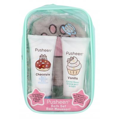 Pusheen Bubble Bath Zestaw Piana do kąpieli 100 ml Czekolada + Mydło 100 ml  Wanilia + Myjka + Kosmetyczka