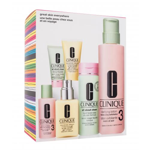 Clinique Great Skin Everywhere zestaw Żel do twarzy 125 ml/30 ml + mydło do twarzy 200 ml/30 ml + tonik do twarzy 487 ml/60 ml dla kobiet