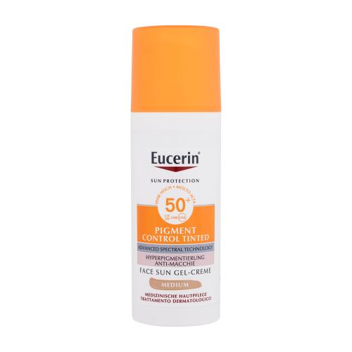 Eucerin Sun Protection Pigment Control Tinted Gel-Cream SPF50+ 50 ml preparat do opalania twarzy dla kobiet Medium
