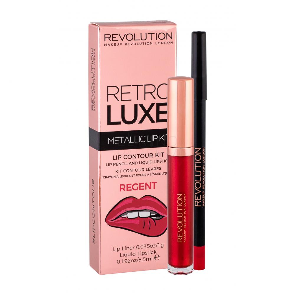 Makeup Revolution London Retro Luxe Metallic Lip Kit Zestaw dla kobiet