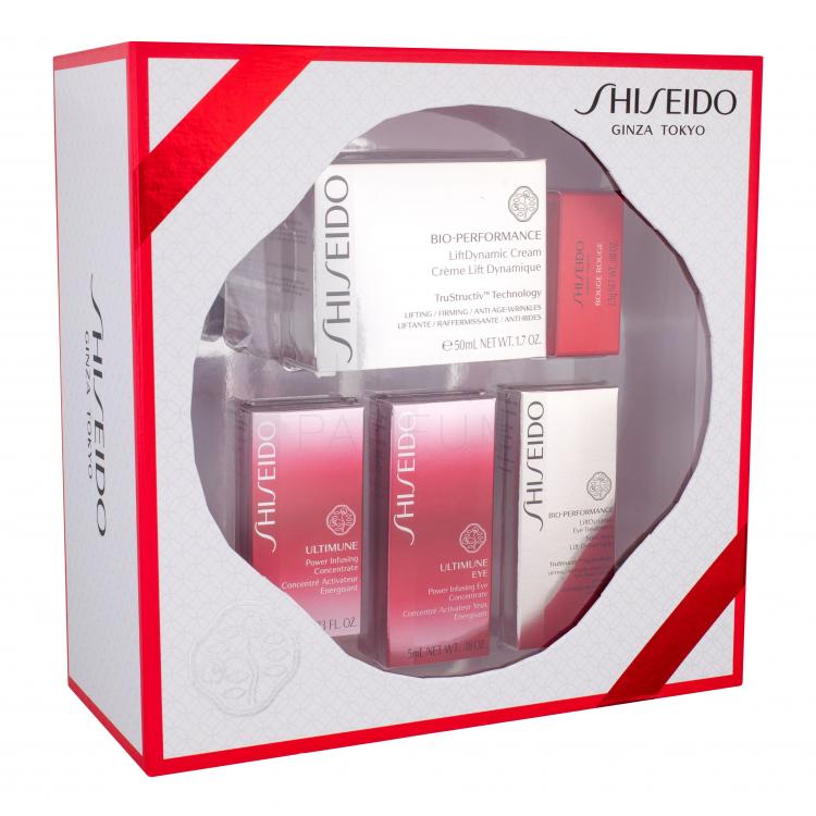 Shiseido Bio-Performance LiftDynamic Cream Zestaw Krem na dzień 50 ml + Serum do twarzy Ultimune 10 ml + Krem pod oczy Ultimune 5 ml + Krem pod oczy Lift Dynamic 5 ml + Pomadka Rouge 2,5 g RD501