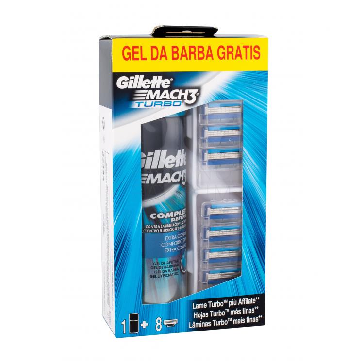 Gillette Mach3 Turbo Zestaw Zapasowe ostrze 8 szt + Żel do golenia Extra Comfort 200 ml