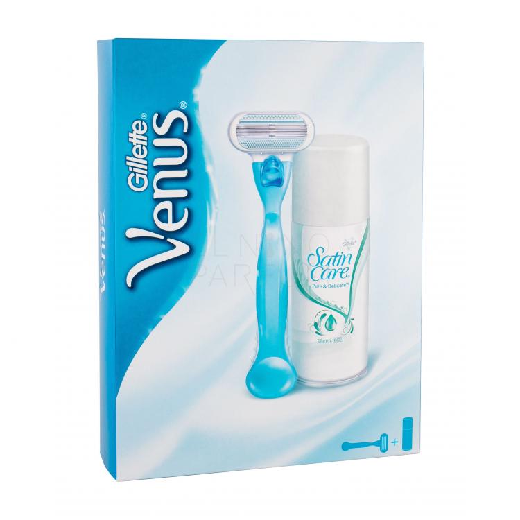 Gillette Venus Zestaw Maszynka do golenia z jednym ostrzem 1 szt + Żel do golenia Satin Care Pure &amp; Delicate 75 ml