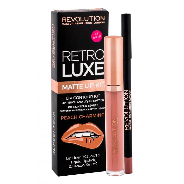Makeup Revolution London Retro Luxe Matte Lip Kit Zestaw Pomadka w płynie 5,5 ml + Konturówka do ust 1 g