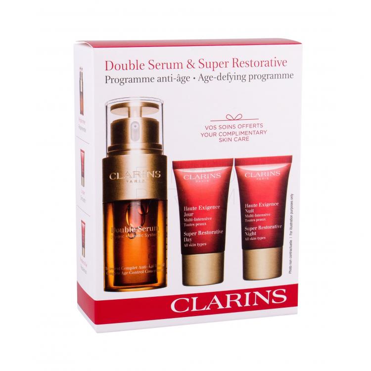 Clarins Double Serum &amp; Super Restorative Age-Defying Programme Zestaw Serum do twarzy 30 ml + Krem na dzień 15 ml + Krem na noc 15 ml