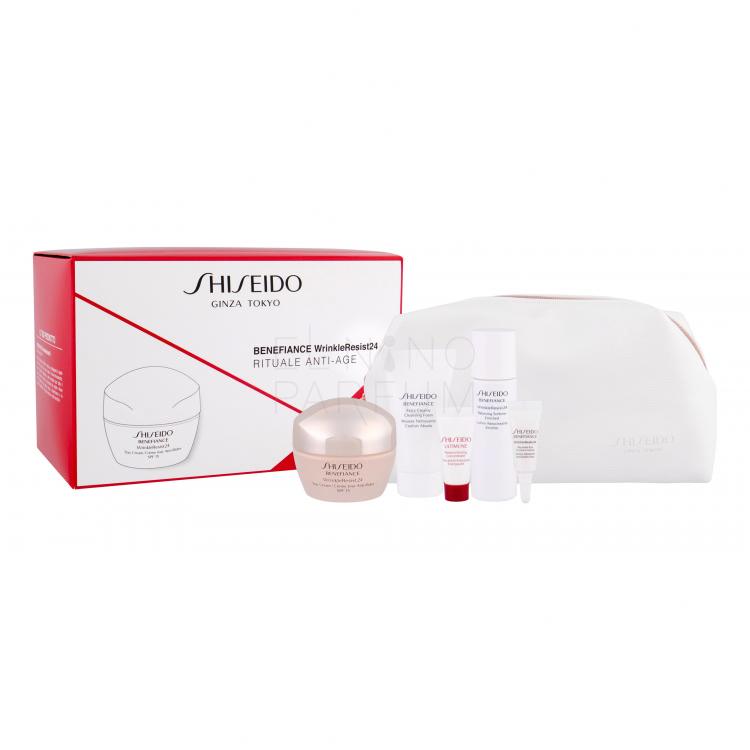 Shiseido Benefiance Wrinkle Resist 24 Day Cream SPF15 Zestaw Krem na dzień SPF15 50 ml + Krem pod oczy 3 ml + Tonik 30 ml + Pianka do mycia twarzy 30 ml + Serum do twarzy Ultimune 5 ml + Kosmetyczka