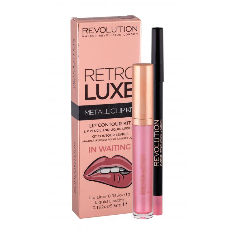 Makeup Revolution London Retro Luxe Metallic Lip Kit Zestaw Pomadka w płynie 5,5 ml + Konturówka do ust 1g
