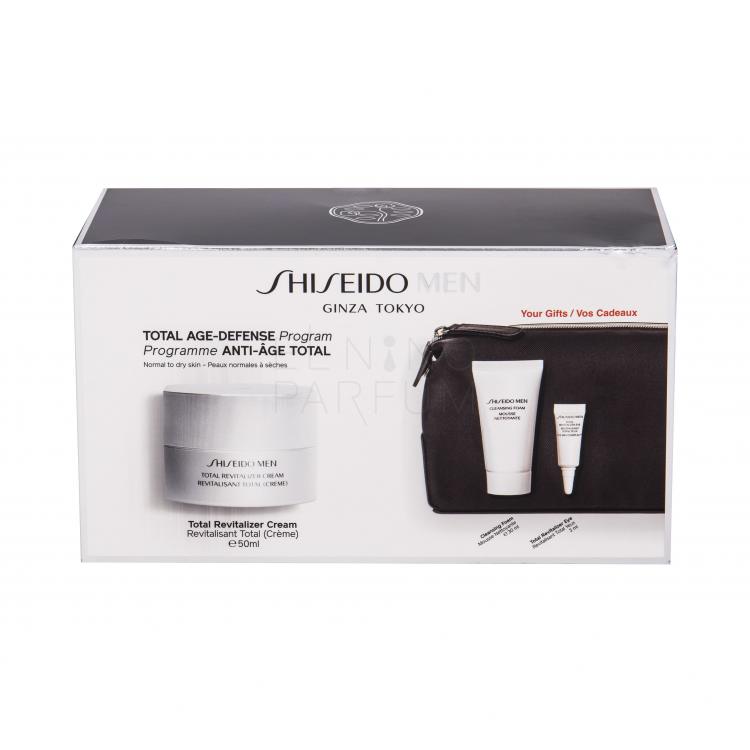 Shiseido MEN Total Revitalizer Zestaw Krem na dzień Total Revitalizer Cream 50 ml + Krem pod oczy Total Revitalizer Eye Cream 3 ml + Pianka do mycia 30 ml + Kosmetyczka