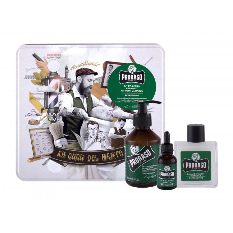 PRORASO Eucalyptus Beard Wash Zestaw Szampon do brody 200 ml + balsam do brody 100 ml + olejek do brody 30 ml + metalowe opakowanie