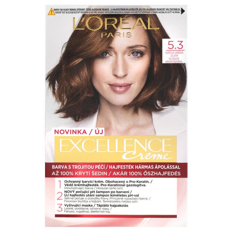 L&#039;Oréal Paris Excellence Creme Triple Protection Farba do włosów dla kobiet 48 ml Odcień 5,3 Natural Light Golden Brown