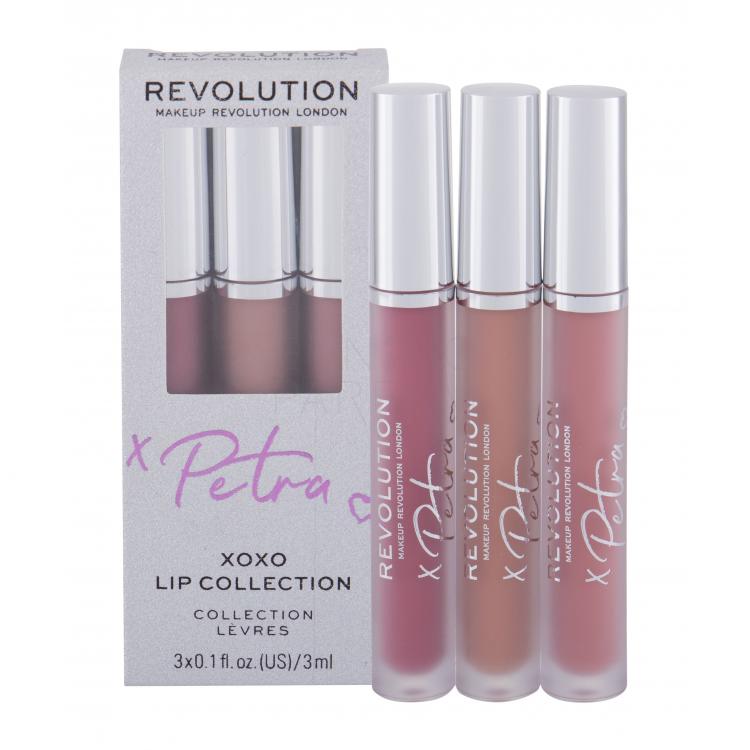Makeup Revolution London X Petra XOXO Lip Collection Zestaw Pomadka w płynie 3ml + pomadka w płynie 3 ml Lip Filler + błyszczyk do ust 3 ml Perfect Nude
