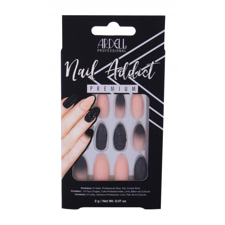 Ardell Nail Addict Premium Sztuczne paznokcie dla kobiet Odcień Black Stud &amp; Pink Ombre Zestaw