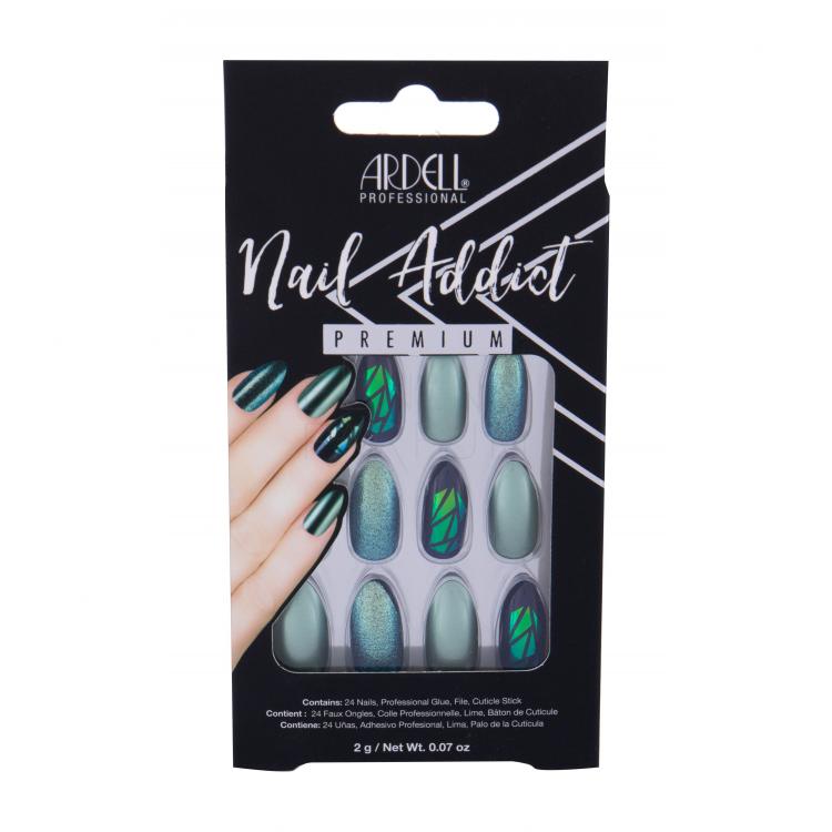 Ardell Nail Addict Premium Sztuczne paznokcie dla kobiet Odcień Green Glitter Chrome Zestaw