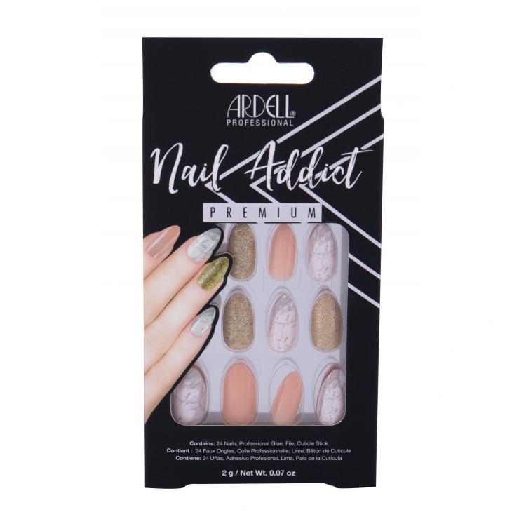 Ardell Nail Addict Premium Sztuczne paznokcie dla kobiet Odcień Pink Marble &amp; Gold Zestaw