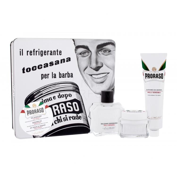 PRORASO White Zestaw Balsam po goleniu White 100 ml + Krem przed goleniem White 100 ml + Krem do golenia White 150 ml + Puszka