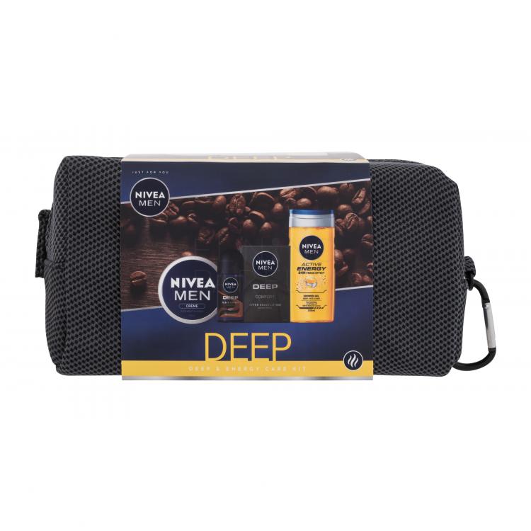 Nivea Men Deep Deep &amp; Energy Care Kit Zestaw Woda po goleniu 100 ml + żel pod prysznic 250 ml + antyperspirant roll-on 50 ml + iniwersalny krem 150 ml + kosmetyczka