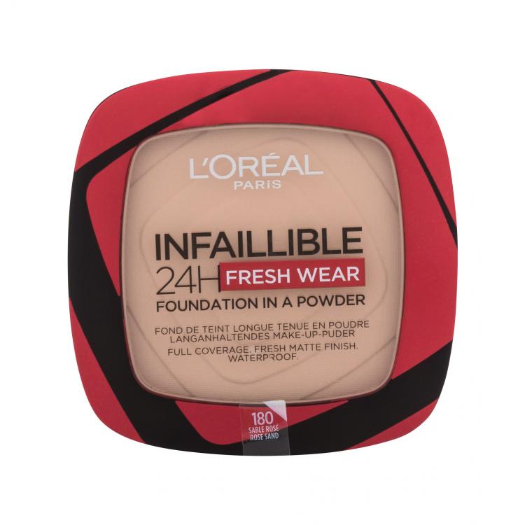 L&#039;Oréal Paris Infaillible 24H Fresh Wear Foundation In A Powder Podkład dla kobiet 9 g Odcień 180 Rose Sand