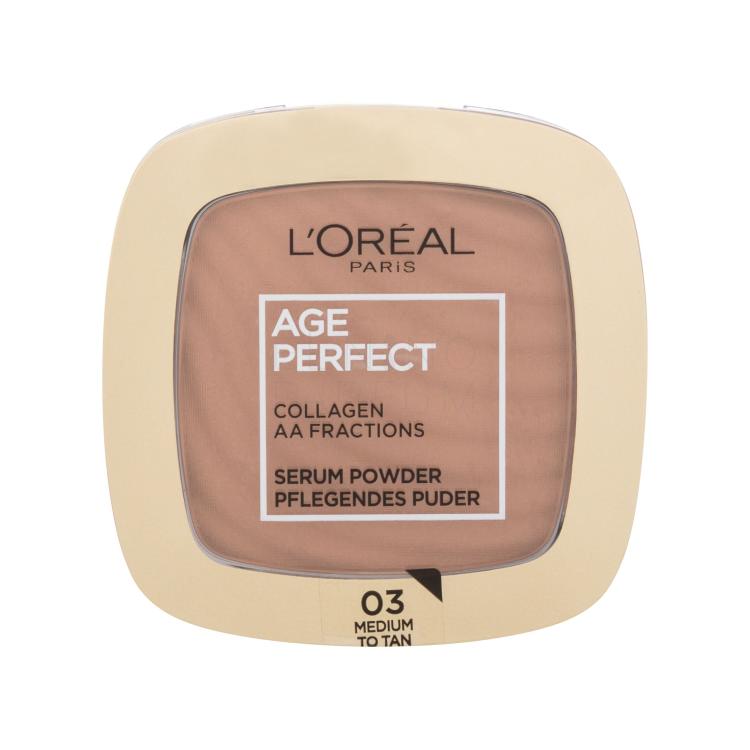 L&#039;Oréal Paris Age Perfect Serum Powder Puder dla kobiet 9 g Odcień 03 Medium To Tan