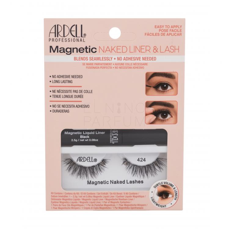 Ardell Magnetic Naked Lashes 424 Zestaw Sztuczne rzęsy Magnetic Naked Lashes 424 1 szt. + eyeliner Magnetic Liquid Liner 2,5 g Black