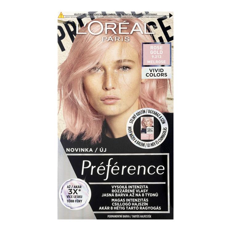 L&#039;Oréal Paris Préférence Vivid Colors Farba do włosów dla kobiet 60 ml Odcień 9,213 Rose Gold