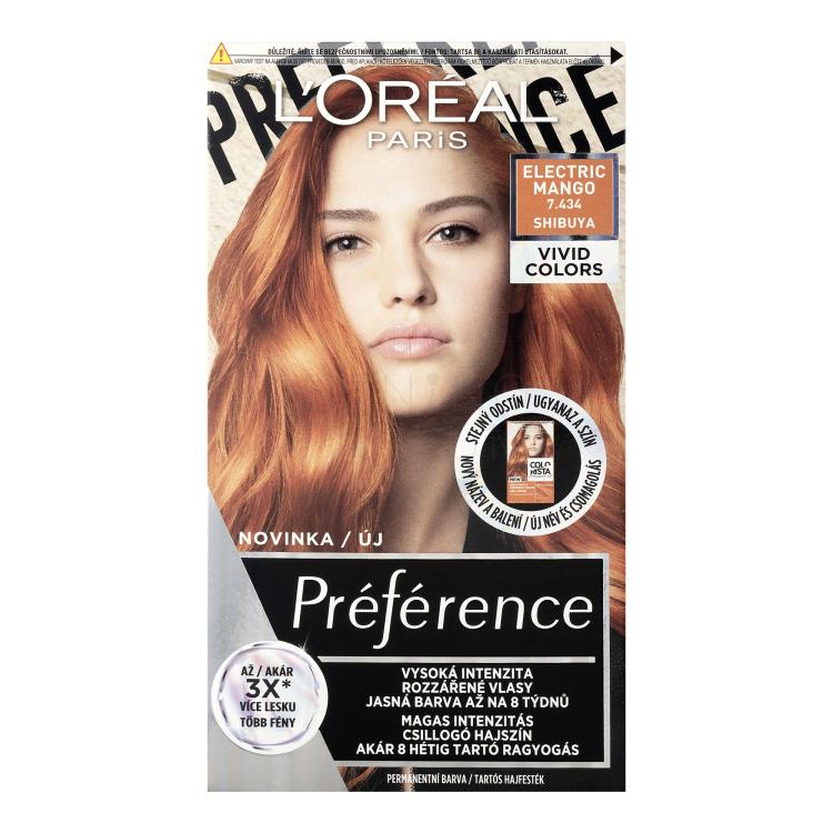 L&#039;Oréal Paris Préférence Vivid Colors Farba do włosów dla kobiet 60 ml Odcień 7,434 Electric Mango