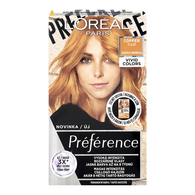 L&#039;Oréal Paris Préférence Vivid Colors Farba do włosów dla kobiet 60 ml Odcień 7,432 Copper