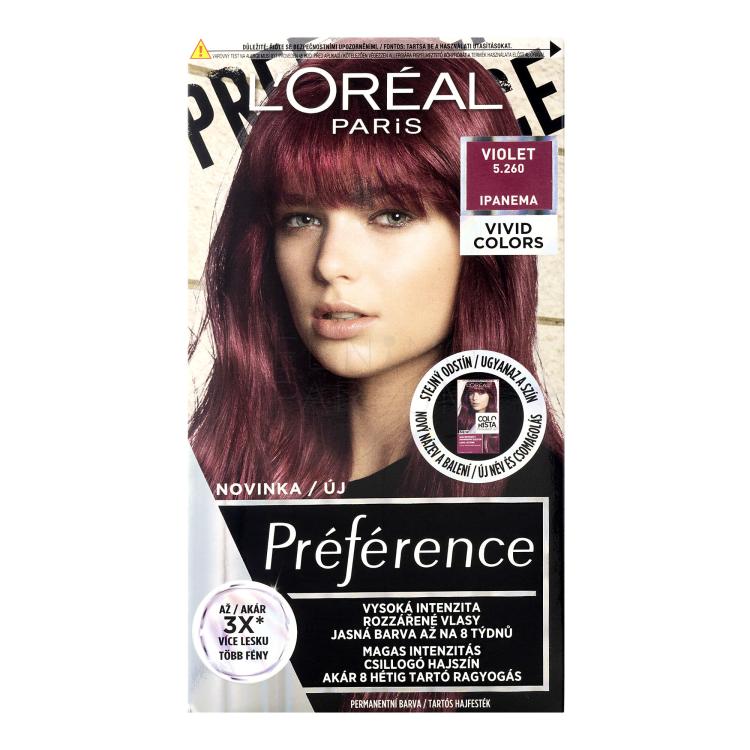 L&#039;Oréal Paris Préférence Vivid Colors Farba do włosów dla kobiet 60 ml Odcień 5.260 Violet