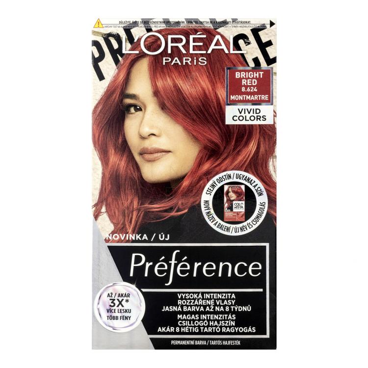 L&#039;Oréal Paris Préférence Vivid Colors Farba do włosów dla kobiet 60 ml Odcień 8,624 Bright Red
