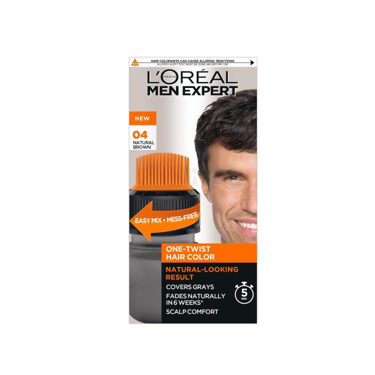 L&#039;Oréal Paris Men Expert One-Twist Hair Color Farba do włosów dla mężczyzn 50 ml Odcień 04 Medium Brown