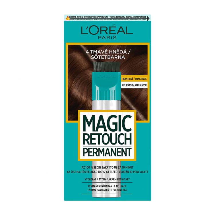 L&#039;Oréal Paris Magic Retouch Permanent Farba do włosów dla kobiet 18 ml Odcień 4 Dark Brown
