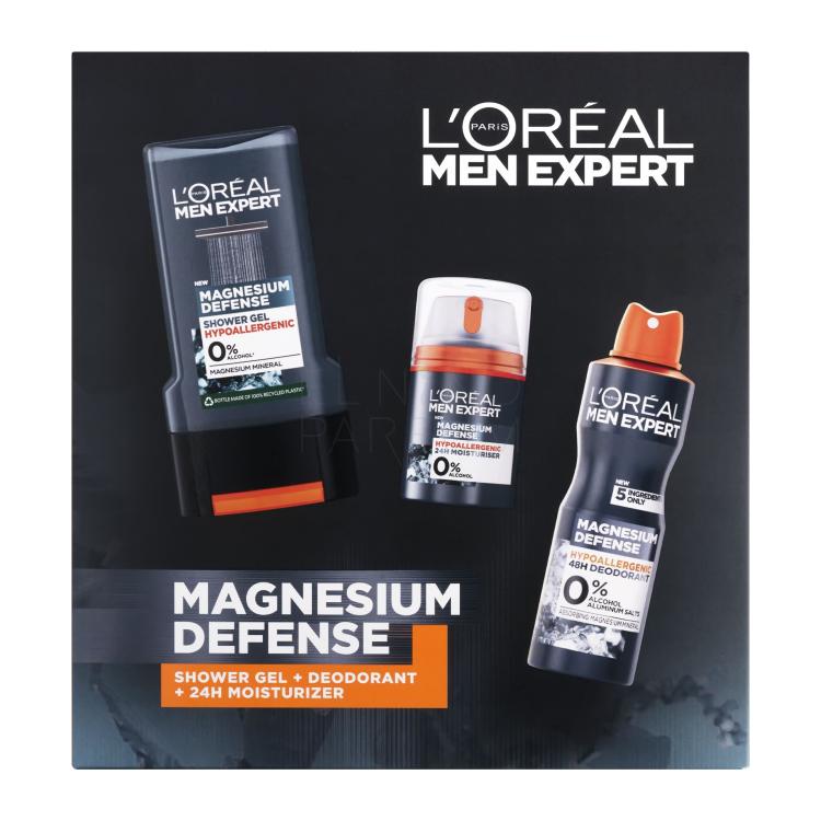 L&#039;Oréal Paris Men Expert Magnesium Defence Zestaw Krem do twarzy na dzień 50 ml + dezodorant 150 ml + żel pod prysznic 300 ml