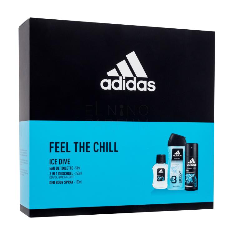 Adidas Ice Dive Zestaw dla mężczyzn EDT 50 ml + deospray 150 ml + żel pod prysznic 250 ml Uszkodzone pudełko