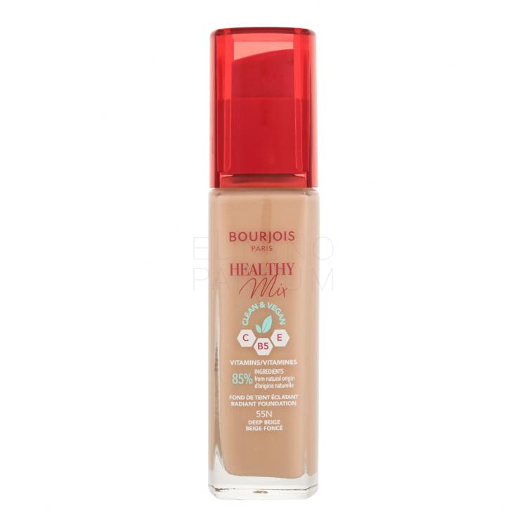BOURJOIS Paris Healthy Mix Clean &amp; Vegan Radiant Foundation Podkład dla kobiet 30 ml Odcień 55N Deep Beige