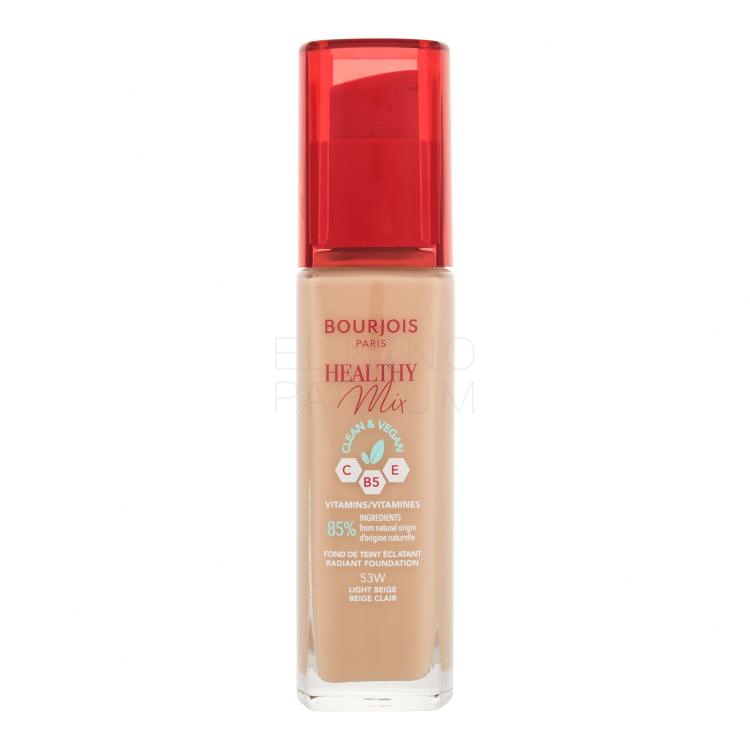 BOURJOIS Paris Healthy Mix Clean &amp; Vegan Radiant Foundation Podkład dla kobiet 30 ml Odcień 53W Light Beige