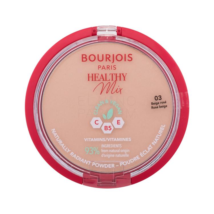 BOURJOIS Paris Healthy Mix Clean &amp; Vegan Naturally Radiant Powder Puder dla kobiet 10 g Odcień 03 Rose Beige