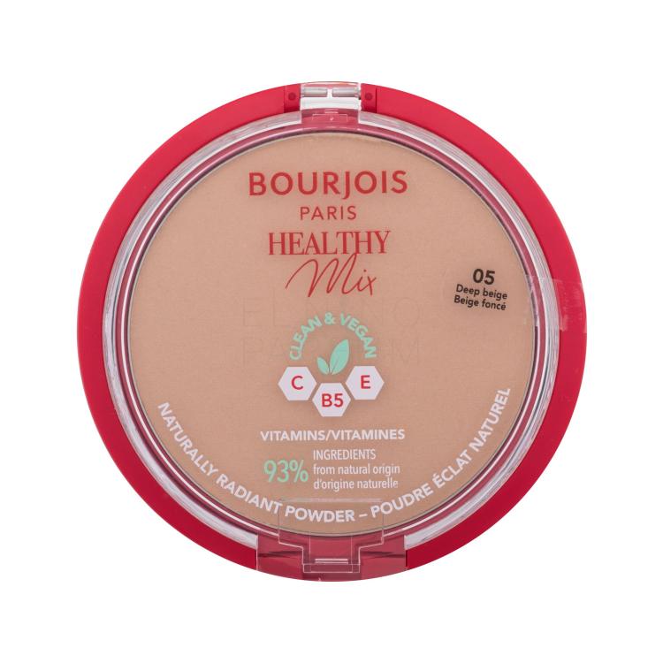 BOURJOIS Paris Healthy Mix Clean &amp; Vegan Naturally Radiant Powder Puder dla kobiet 10 g Odcień 05 Deep Beige